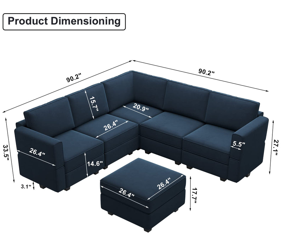 Belffin Modular Sectional Sofa with Ottomans Velvet Reversible Sleeper Chaise Bed Storage Seat Black