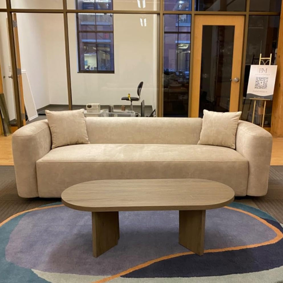 Acanva Luxury Modern Tight Curved Back Velvet Sofa, Minimalist Style Comfy Couch for Living Room Apartment, 3 Seater, Cream