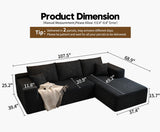 135.4" Cloud Modular Sectional Couch with 1 Ottoman,Modern Minimalist Upholstered Couches, Comfort U Shaped Sofa for Living Room,Deep Seat Corner Couch，No Assembly Required (Black,Left Facing Chaise)
