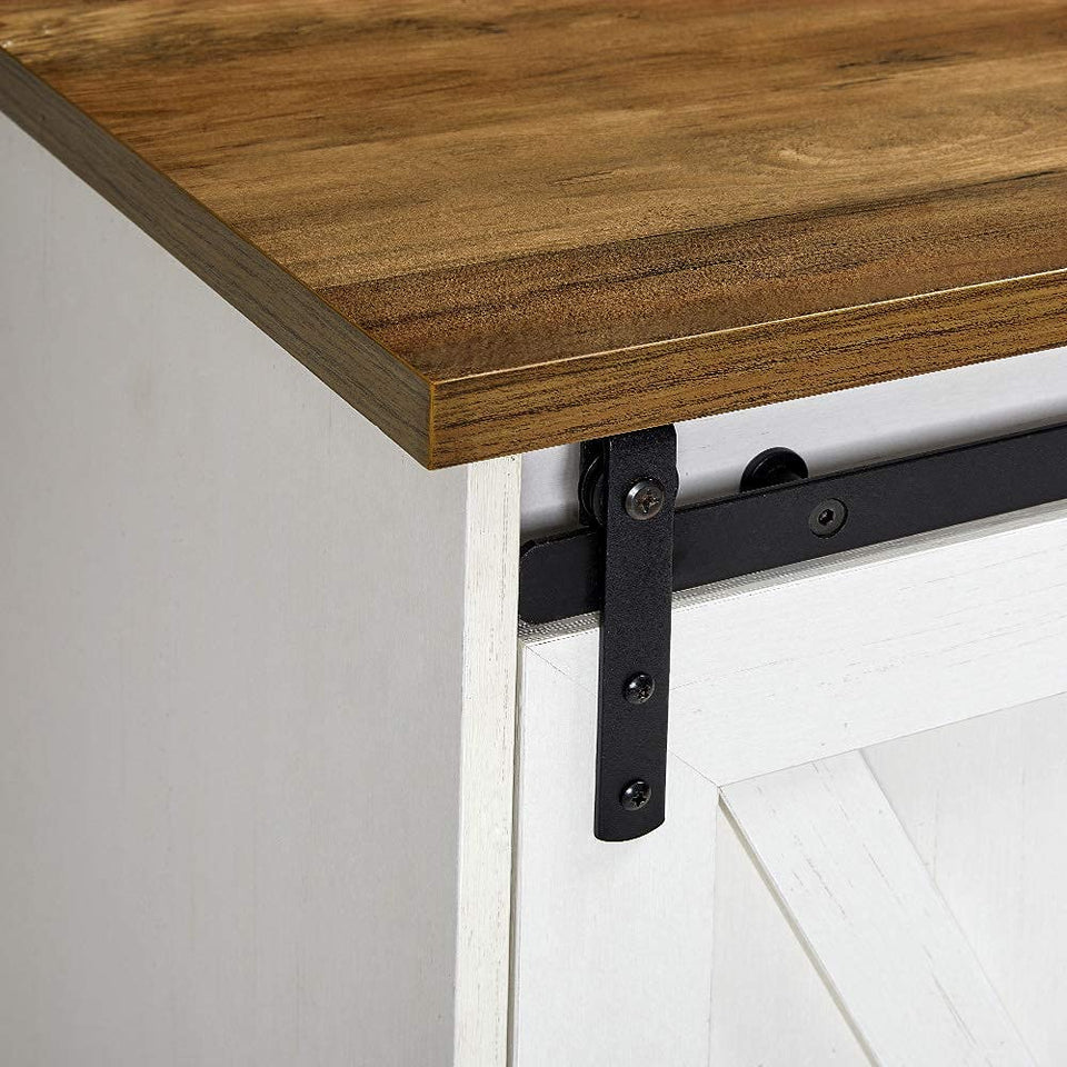 AMERLIFE Fireplace TV Stand with Sliding Barn Door for TVs up to 73", Farmhouse 63" Fireplace Entertainment Center with Storage Cabinets/Adjustable Shelves, Distressed White & Barnwood