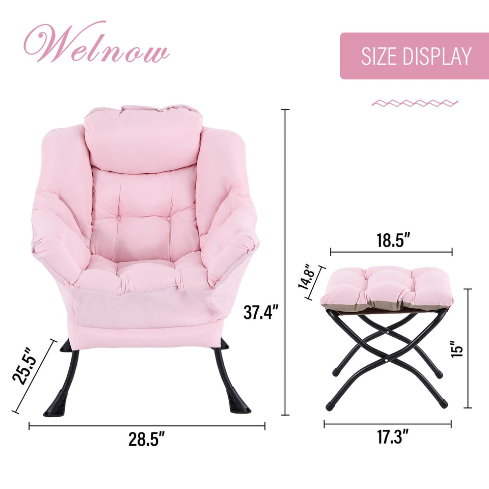 Welnow Lazy Chair with Ottoman, Modern Lounge Accent Chair with Armrests and a Side Pocket, Leisure Sofa Armchair, Reading Armchair with Footrest for Small Space, Dark Grey