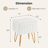 DUMOS Vanity Stool Chair, Ottoman with Storage, Makeup Cute Soft Small Footstool, Modern Style Faux Fur Seat with 4 Metal Legs & Adjustable Feet for Dressing, Living Room, Bedroom, Dorm, Grey