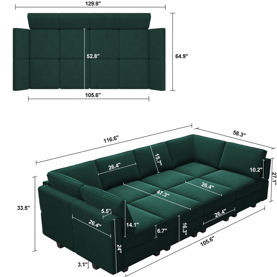 Belffin Modular Sectional Sofa with Ottomans Velvet Reversible Sleeper Chaise Bed Storage Seat Black