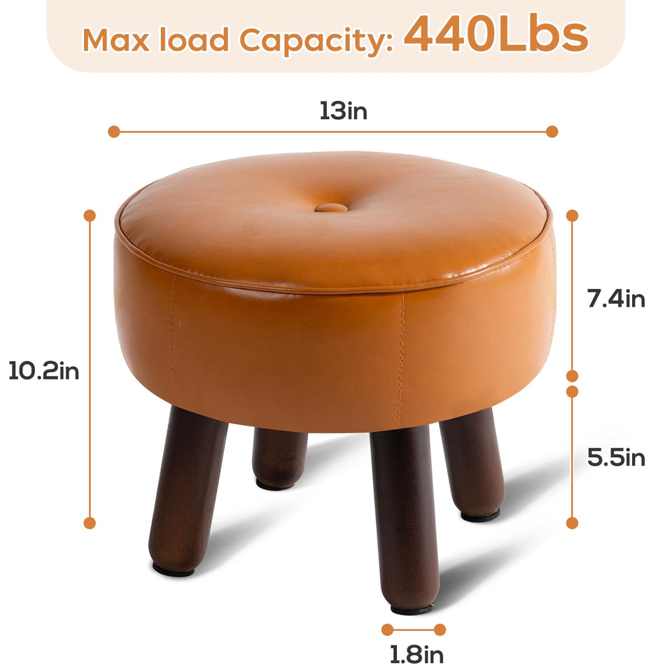 oakvivo 13in Small Foot Stool Ottoman, Round Faux Leather Foot Rest for Couch, Under Desk Pouf Footstool Footrest with Non-Skid Rubber Legs for Ling Room, Bedroom, 13''L x 13''W x 10.2''H, Green