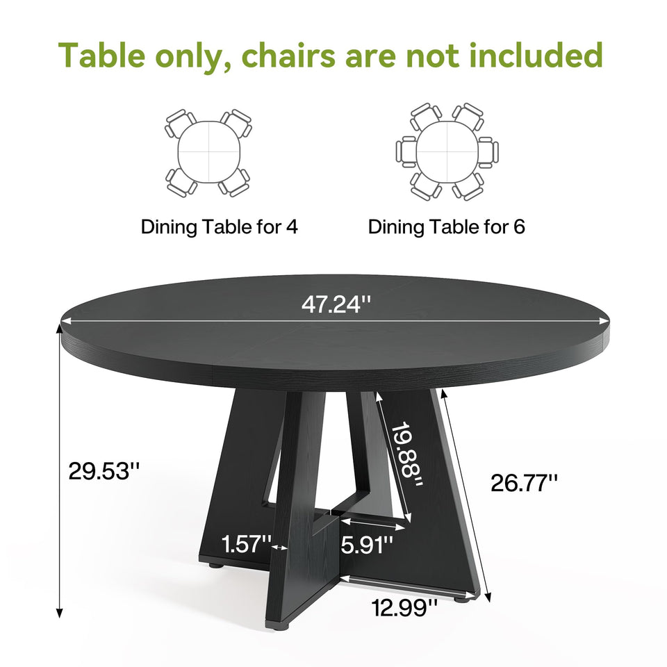 LITTLE TREE Round Dining Table for 4-6 People, 47 Inches Dining Room Table with Wooden Pedestal Base, Brown Dinner Tables, Circle Kitchen Tables for Dining Room, Kitchen, Living Room(Table Only)