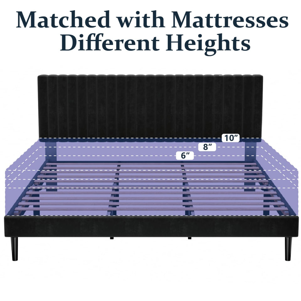 HAOARA King Size Bed Frame,King Size Platform Bed Frame and Velvet Upholstered Headboard with Strong Wood Slats, Box Spring Optional, Mattress Foundation, Easy Assembly Beige