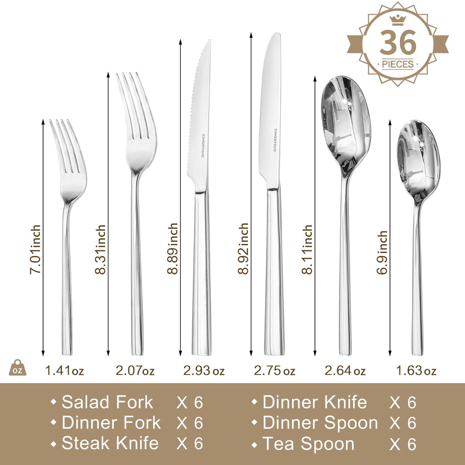 KINGSTONE Silverware Set, 60-Piece Forged Flatware Set Cutlery Set Premium Stainless Steel, Service for 12, for Kitchen, Home, Wedding, Party, Mirror Polished and Dishwasher Safe