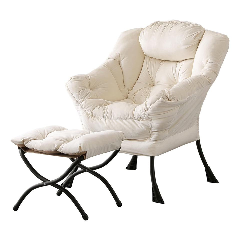 LITA Lazy Chair with Ottoman, Modern Accent Leisure Upholstered Lazy Sofa Armchair, Contemporary Lounge Reading Chair with Armrests and a Side Pocket for Living Room, Bedroom & Small Space, Dark Grey