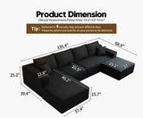 135.4" Cloud Modular Sectional Couch with 1 Ottoman,Modern Minimalist Upholstered Couches, Comfort U Shaped Sofa for Living Room,Deep Seat Corner Couch，No Assembly Required (Black,Left Facing Chaise)