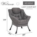 Welnow Lazy Chair with Ottoman, Modern Lounge Accent Chair with Armrests and a Side Pocket, Leisure Sofa Armchair, Reading Armchair with Footrest for Small Space, Dark Grey