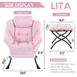 LITA Lazy Chair with Ottoman, Modern Accent Leisure Upholstered Lazy Sofa Armchair, Contemporary Lounge Reading Chair with Armrests and a Side Pocket for Living Room, Bedroom & Small Space, Dark Grey