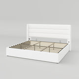 Allewie King Size Lift Up Storage Bed, Modern Wingback Headboard, Hydraulic Support, No Box Spring Needed, Light Beige