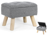 OGEMXU Storage Ottoman, Small Foot Stool Ottoman with Storage, Boucle Teddy Velvet Foot Rest with Padded Seat, Sturdy Wood Legs Stool for Living Room, Bedroom, Couch, Enterway (Cream)
