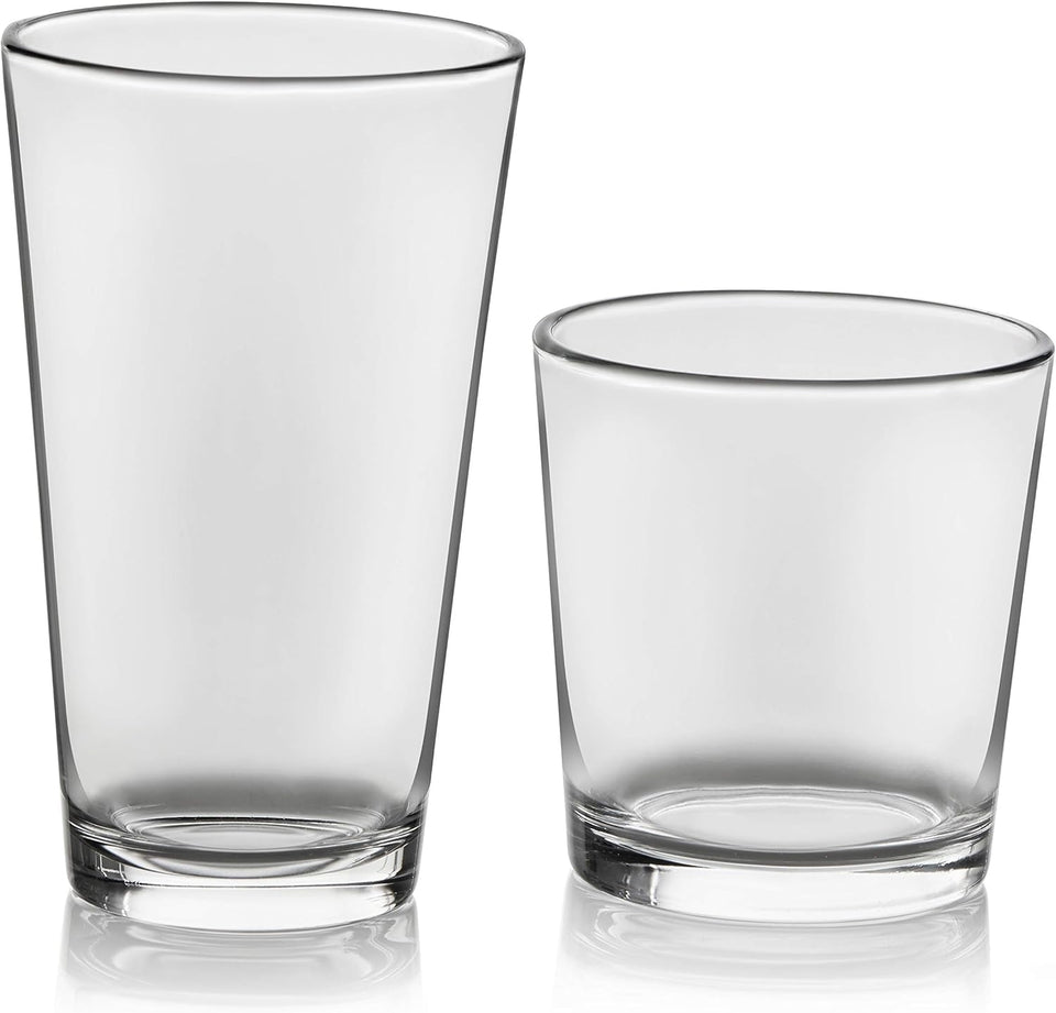 Libbey Ascent Tumbler and Rocks Drinking Glasses Set of 16, Glass Drinking Glasses with Curvature, Versatile Glassware Set for Parties and More