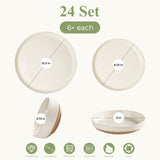 AmorArc Ceramic Dinnerware Sets for 8, 24 Pieces Handpainted Plates and Bowls Set with Rustic Terracotta Underside, Scratch Resistant Stoneware Dishes Set, Dishwasher & Microwave Safe, Light Beige