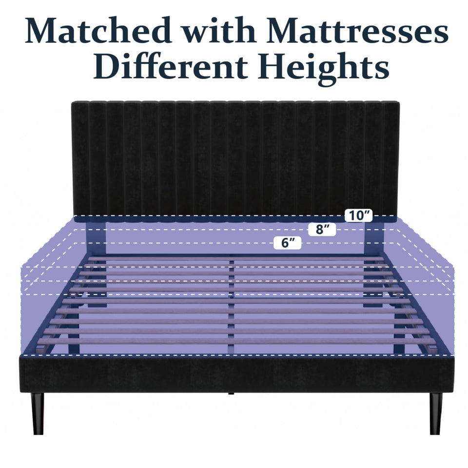 HAOARA King Size Bed Frame,King Size Platform Bed Frame and Velvet Upholstered Headboard with Strong Wood Slats, Box Spring Optional, Mattress Foundation, Easy Assembly Beige