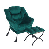 LITA Lazy Chair with Ottoman, Modern Accent Leisure Upholstered Lazy Sofa Armchair, Contemporary Lounge Reading Chair with Armrests and a Side Pocket for Living Room, Bedroom & Small Space, Dark Grey