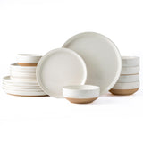 AmorArc Ceramic Dinnerware Sets for 8, 24 Pieces Handpainted Plates and Bowls Set with Rustic Terracotta Underside, Scratch Resistant Stoneware Dishes Set, Dishwasher & Microwave Safe, Light Beige