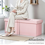 AmasSmile Footrest Ottoman Bench with Storage,34Inch Black Leather Footstool, Coffee Table, Padded Seat, Storage Chest,Blanket Store with Flipping Lid for Livingroom and Bedroom