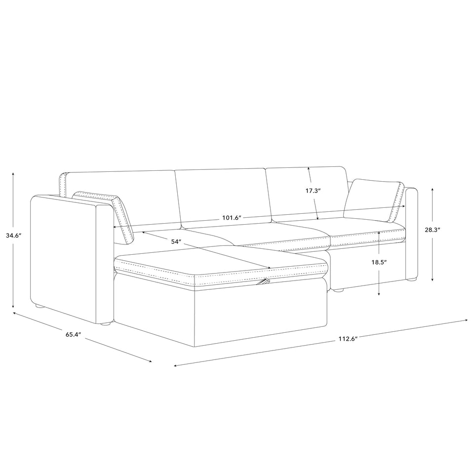 CHITA Oversized Modular Sectional Sofa, FSC Certified L Shaped Sectional Couches for Living Room, 112 inch Width,4 Seat Modular Sofa with Storage Ottoman, Linen