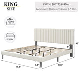 HAOARA King Size Bed Frame,King Size Platform Bed Frame and Velvet Upholstered Headboard with Strong Wood Slats, Box Spring Optional, Mattress Foundation, Easy Assembly Beige