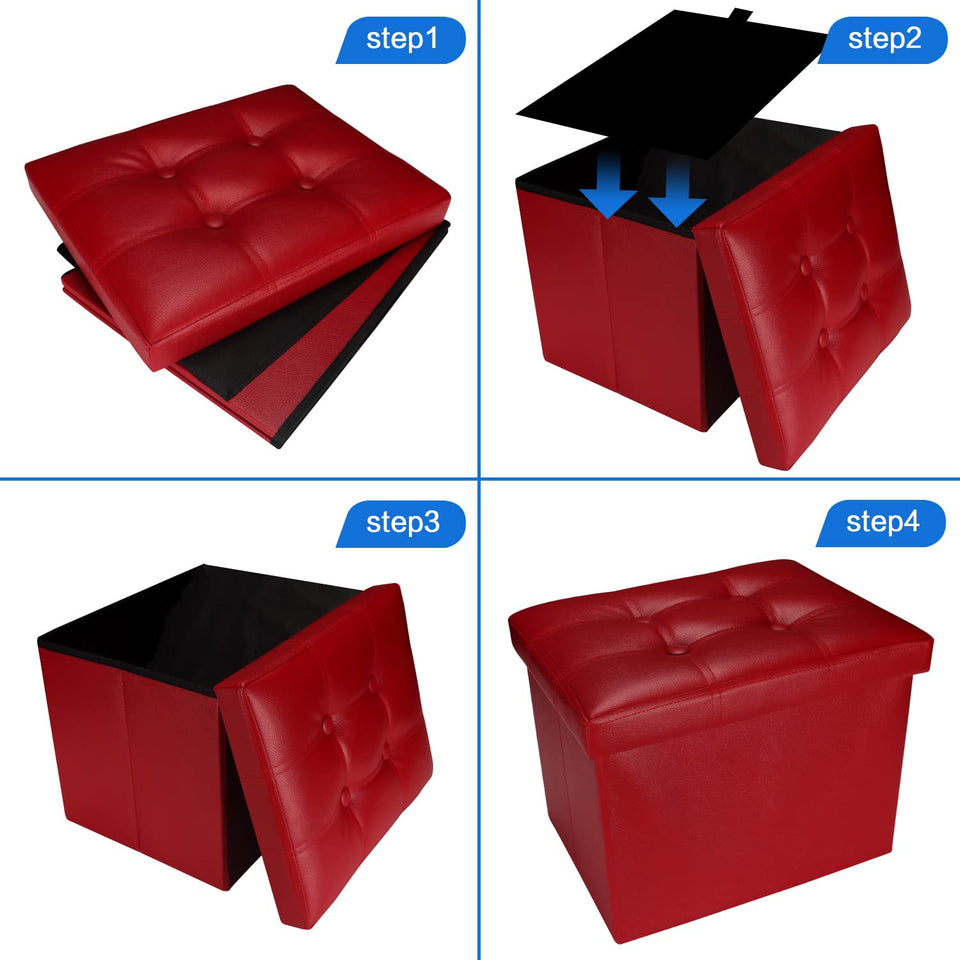 Bsketa Storage Ottoman, Folding Foot Stool with Thicker Foam Padded Seat Small Leather Storage Ottoman Bench Foot Rest for Living Room Foldable Coffee Table 17x13x13in,Black