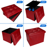 Bsketa Storage Ottoman, Folding Foot Stool with Thicker Foam Padded Seat Small Leather Storage Ottoman Bench Foot Rest for Living Room Foldable Coffee Table 17x13x13in,Black