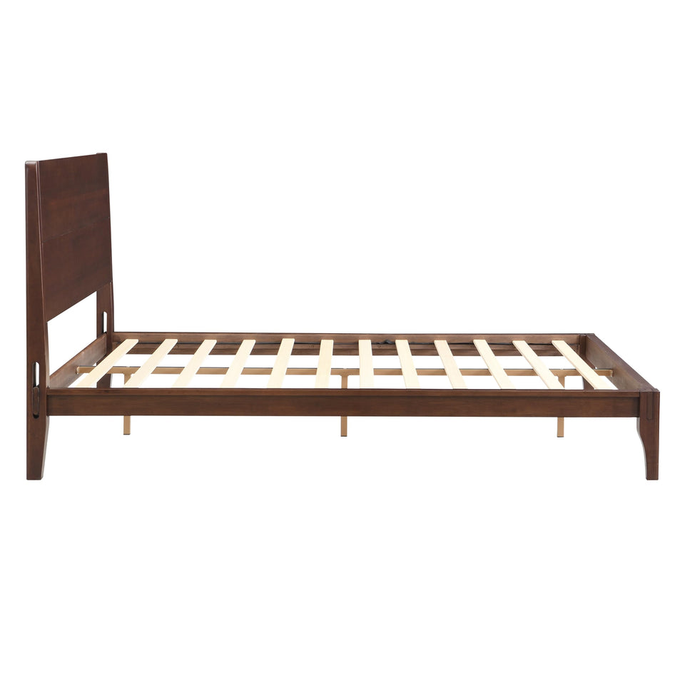 Merax Queen Size Bamboo Platform Bed, Mid-Century Modern Bed Frame with Tall Headboard, Solid Sustainable Bedframe Queen-size, Wood Slat Support, No Box Spring Needed, Easy Assembly, Noise Free, Brown
