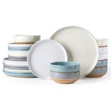 AmorArc Ceramic Dinnerware Sets for 8, 24 Pieces Handpainted Plates and Bowls Set with Rustic Terracotta Underside, Scratch Resistant Stoneware Dishes Set, Dishwasher & Microwave Safe, Light Beige