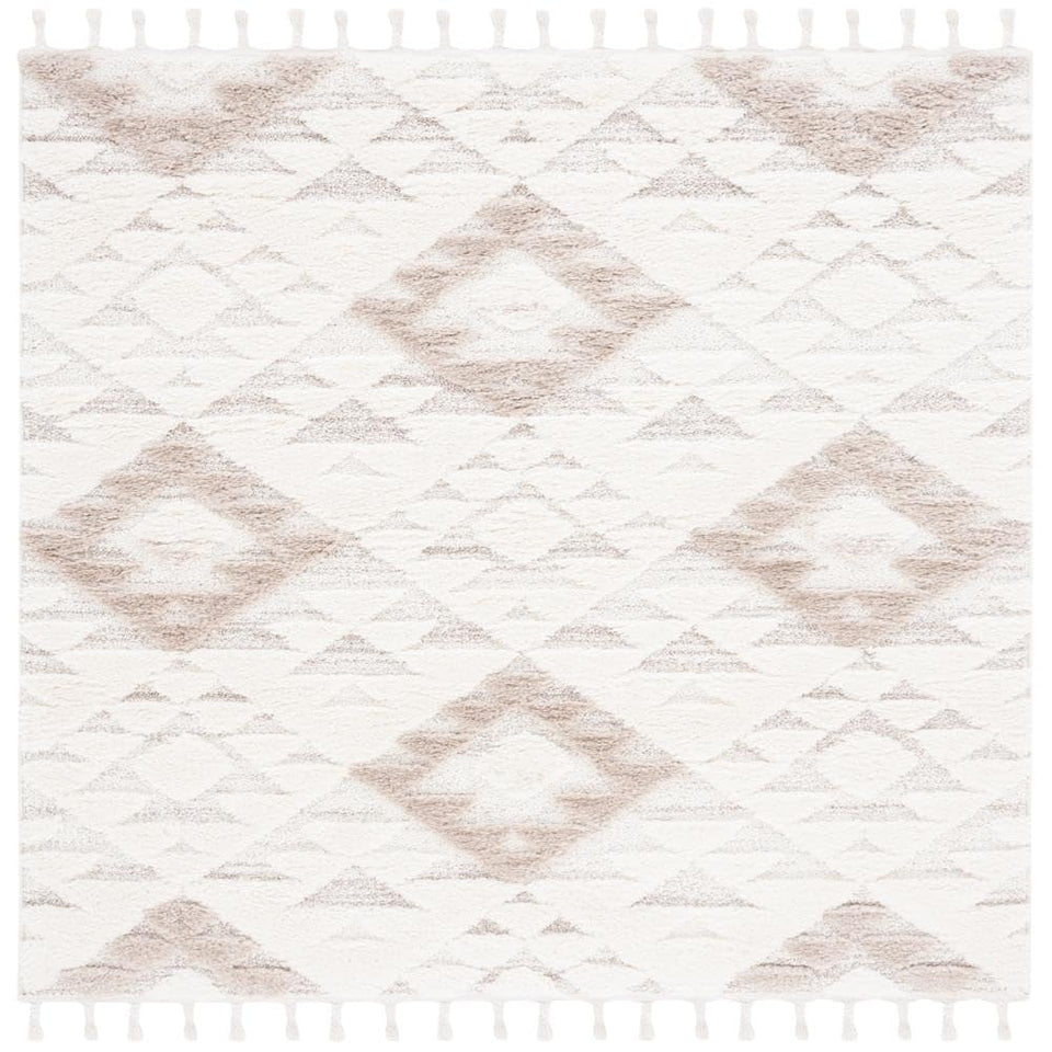 SAFAVIEH Area Rug 8x10 - Moroccan Tassel Shag Collection - Large - Ivory & Brown, Boho Design, Non-Shedding & Easy Cleaning, Plush Pile, Ideal for Living Room, Bedroom, Dining Space (MTS688A)