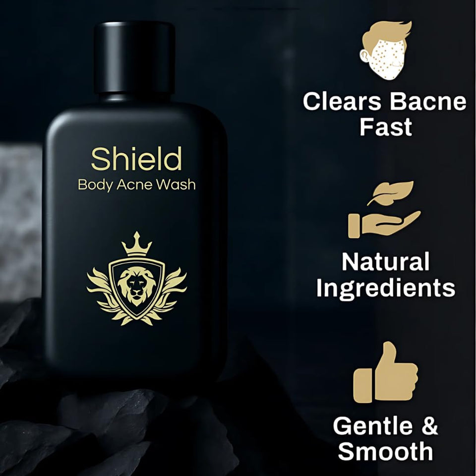 Shield Men's Acne Body Wash for Back, Chest & Shoulders - 4% Benzoyl Peroxide Body Wash, Clears Breakouts & Acne Scars – Unscented with Niacinamide, Glycolic Acid & Ceramides, 8.5 oz