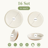 AmorArc Ceramic Dinnerware Sets for 8, 24 Pieces Handpainted Plates and Bowls Set with Rustic Terracotta Underside, Scratch Resistant Stoneware Dishes Set, Dishwasher & Microwave Safe, Light Beige