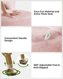 GREENSTELL Small Vanity Stool Chair with Storage and Folding Back, 13" x 13" x 17.7" Faux Fur Soft Ottoman for Teenager, 4 Metal Legs with Anti-Slip Feet, Furry Padded Seat for Makeup, Bedroom, White