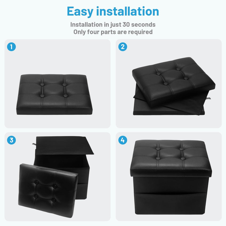 Bsketa Storage Ottoman, Folding Foot Stool with Thicker Foam Padded Seat Small Leather Storage Ottoman Bench Foot Rest for Living Room Foldable Coffee Table 17x13x13in,Black