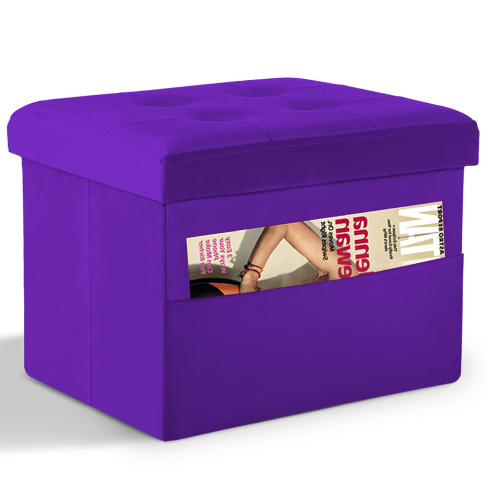 LINMAGCO Ottoman Storage Ottoman with Storage Small Foot Rest Stool Under Desk Stool Short Folding Footrest Linen Cloth Dark Gray 16X12X12IN