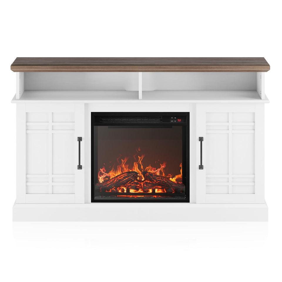 BELLEZE Traditional 58" Rustic TV Stand with 23" Electric Fireplace Heater with Sound, Media Entertainment Center Console Table for TV up to 65" with Open Storage Shelves and Cabinets - Espresso