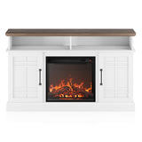 BELLEZE Traditional 58" Rustic TV Stand with 23" Electric Fireplace Heater with Sound, Media Entertainment Center Console Table for TV up to 65" with Open Storage Shelves and Cabinets - Espresso