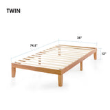 Mellow Naturalista Classic 12-Inch Solid Wood Platform Bed | Wooden Slats, No Box Spring Needed, Easy Assembly | Full, Espresso