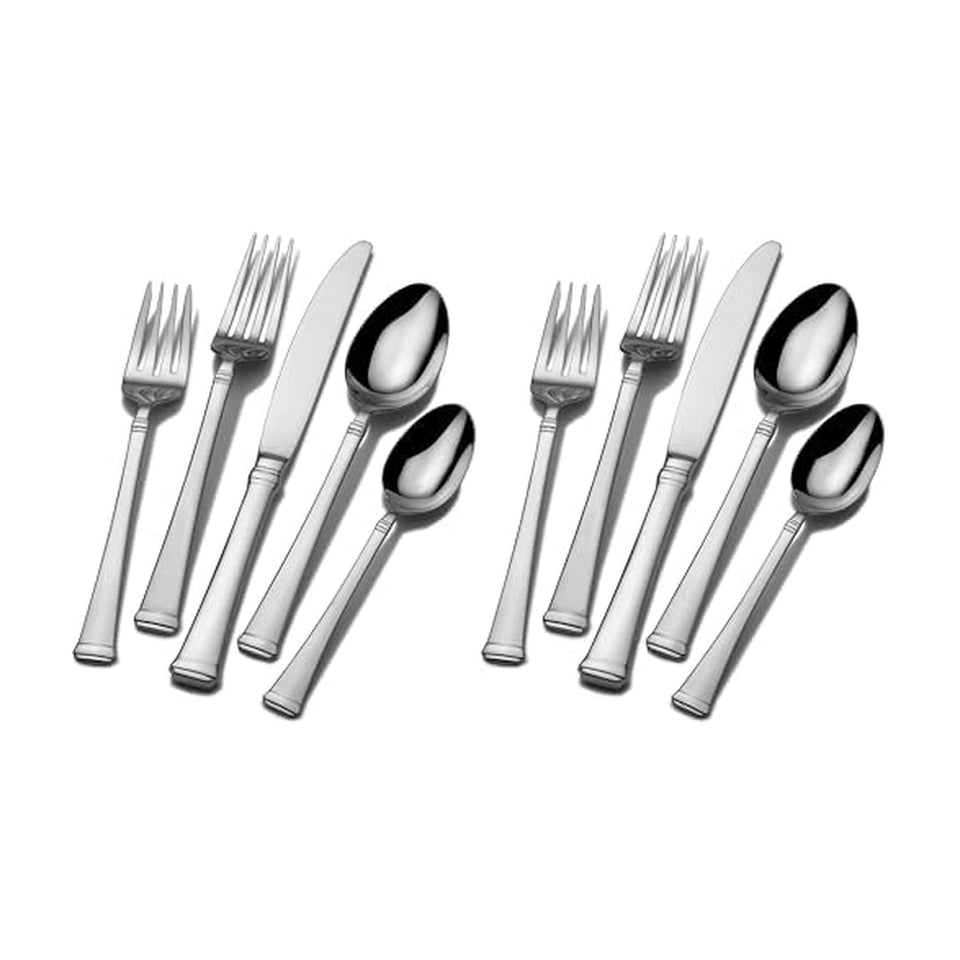 Mikasa Bravo 65-Piece Flatware Set for 12, 18/10 Stainless Steel Silverware with Full Service, Includes Forks, Knives, Spoons, and Serving Utensils