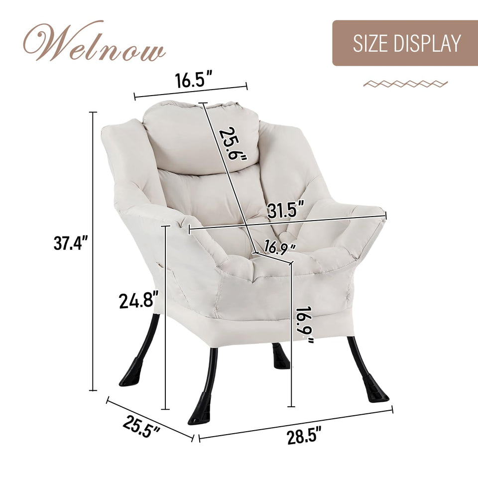 Welnow Lazy Chair with Ottoman, Modern Lounge Accent Chair with Armrests and a Side Pocket, Leisure Sofa Armchair, Reading Armchair with Footrest for Small Space, Dark Grey