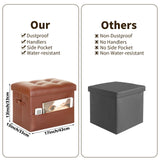 Storage Ottoman Foot Rest Stool, Foldable Leather Footstool Storage Bench with Thicker Foam Padded Seat. Foot Rest Under Desk for Living Room Bedroom 350 lbs, 17x13x13 in, Brown