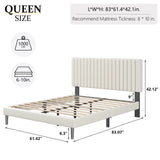 HAOARA King Size Bed Frame,King Size Platform Bed Frame and Velvet Upholstered Headboard with Strong Wood Slats, Box Spring Optional, Mattress Foundation, Easy Assembly Beige