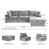 160.6" Cloud Couch Modular Sectional Sofa for Livingroom,Oversized Convertible Sofa with Storage Ottomans,6 Seat Wide Couches,Cushion Covers Removable (Khaki, 6 Seater)