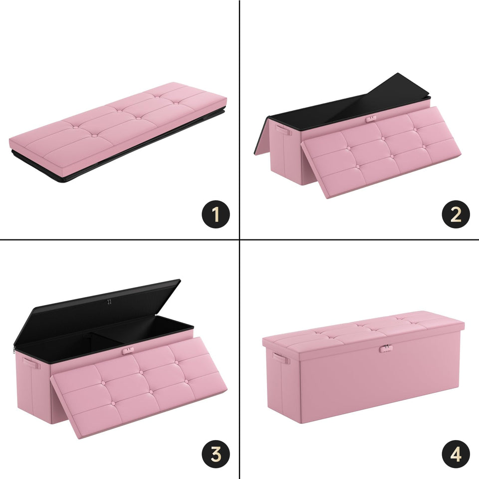 DocSafe Storage Ottoman with Lock,Fireproof Folding Ottoman Foot Rest Stool Storage Chest with Storage Safe for Important Documents,Waterproof 17 Inches Short Ottoman Foot Stool with Handles,Black