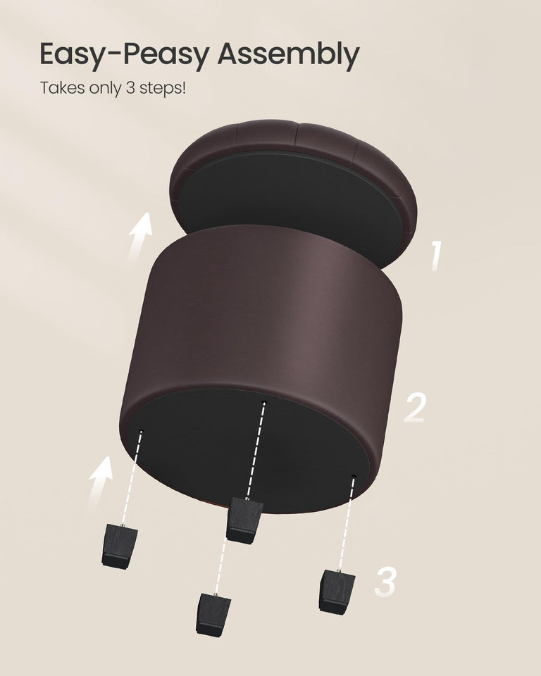 SONGMICS Round Ottoman, Ottoman with Storage, 17.7 Dia. x 17.5 H Inches Foot Rest with Legs, Load up to 330 lb, for Living Room, Bedroom, Dark Gray ULOM011G01