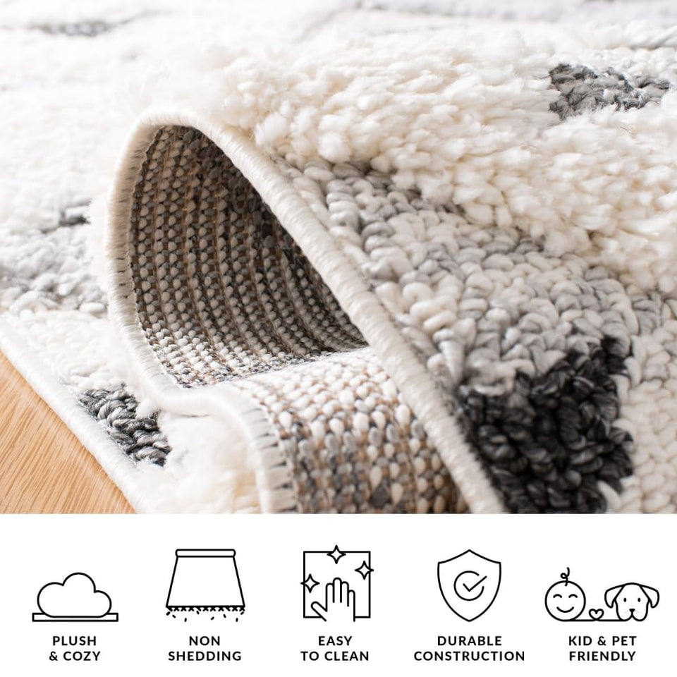 SAFAVIEH Area Rug 8x10 - Moroccan Tassel Shag Collection - Large - Ivory & Brown, Boho Design, Non-Shedding & Easy Cleaning, Plush Pile, Ideal for Living Room, Bedroom, Dining Space (MTS688A)