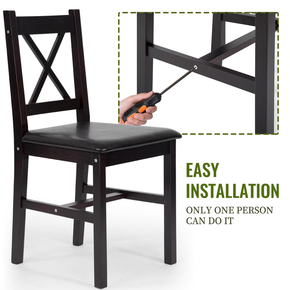 FDW | 5-Piece Solid Wood Dining Table Set for 4 | Brown | Pine Kitchen Table with Upholstered Chairs | Space-Saving Design | Smooth Easy-to-Clean Surface | for Dining Room, Apartment, Restaurant