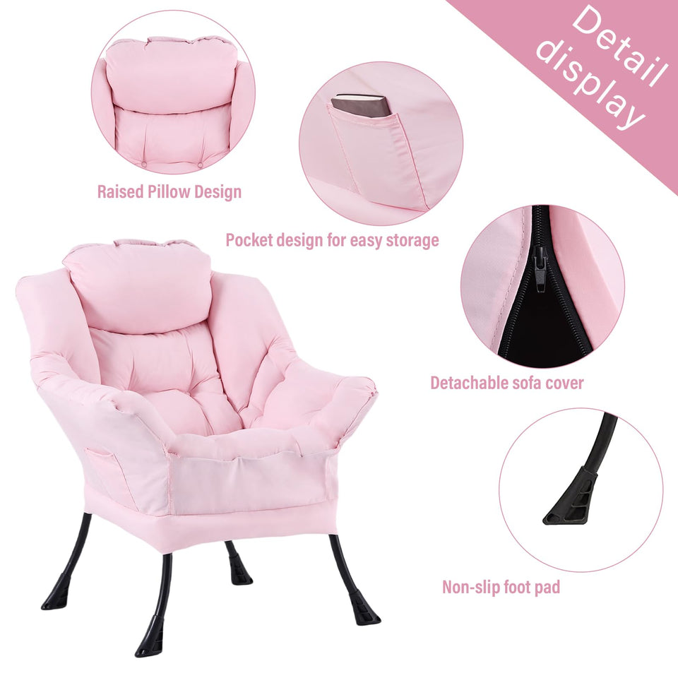 Welnow Lazy Chair with Ottoman, Modern Lounge Accent Chair with Armrests and a Side Pocket, Leisure Sofa Armchair, Reading Armchair with Footrest for Small Space, Dark Grey