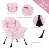 Welnow Lazy Chair with Ottoman, Modern Lounge Accent Chair with Armrests and a Side Pocket, Leisure Sofa Armchair, Reading Armchair with Footrest for Small Space, Dark Grey