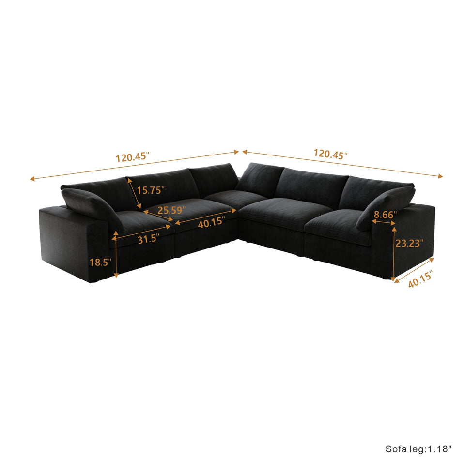 160.6" Cloud Couch Modular Sectional Sofa for Livingroom,Oversized Convertible Sofa with Storage Ottomans,6 Seat Wide Couches,Cushion Covers Removable (Khaki, 6 Seater)